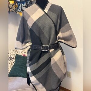Ike Behar Black and Gray Plaid Women's Poncho
